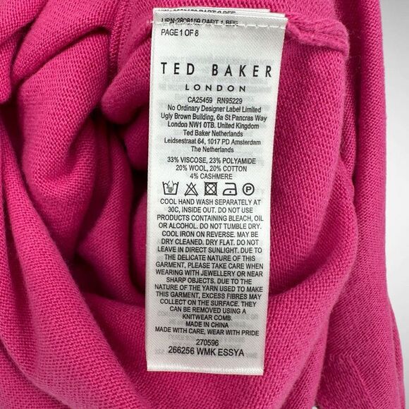 Ted Baker Essya Slouchy Long Sleeve Tie Waist sweater Midi Dress Size 1 Small - Picture 7 of 10